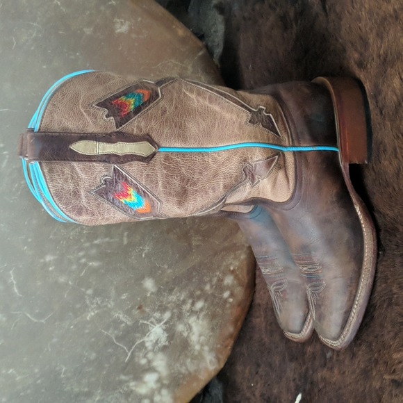 JOHNNY RINGO JR922-38 distressed brown/tan  Arrow cowgirl boots square toe sz 5B - Picture 9 of 16